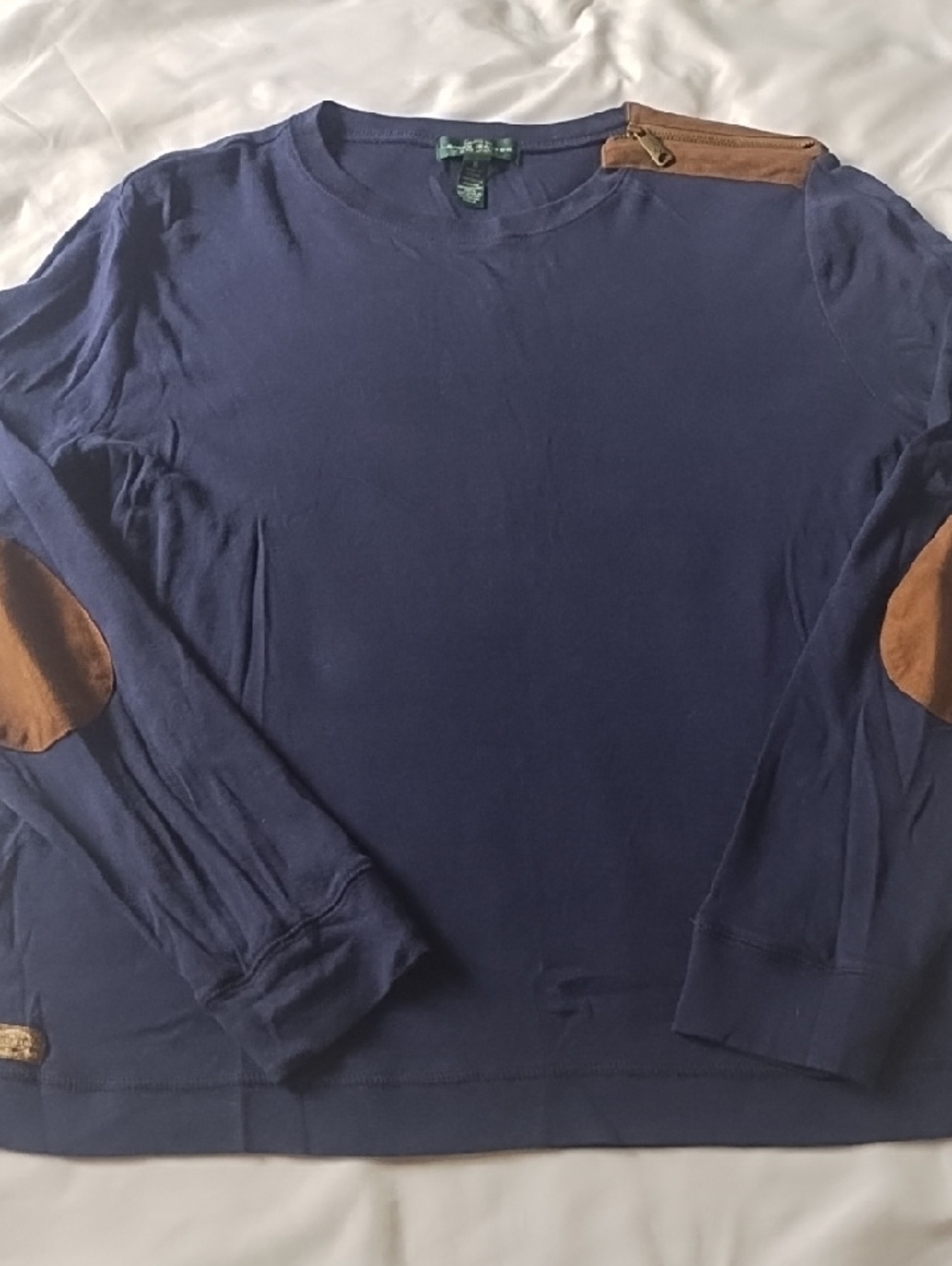 LRL Ralph Lauren Long Sleeve Tee, With Suede Accents - Picture 2 of 6